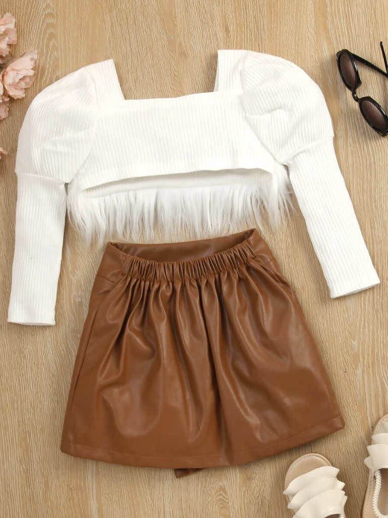 Fur Crop Top And Vegan Leather Skort Set 5 Fur Crop Top And Vegan Leather Skort Set - Image 5