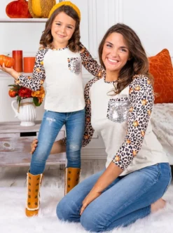 Mommy & Me Pumpkin Leopard Raglan Top