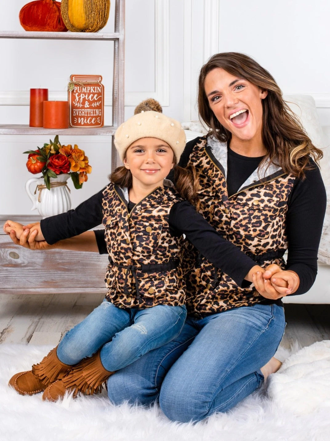 Mommy & Me Top & Leopard Hoodie Vest Set 2 Mommy & Me Top & Leopard Hoodie Vest Set - Image 2