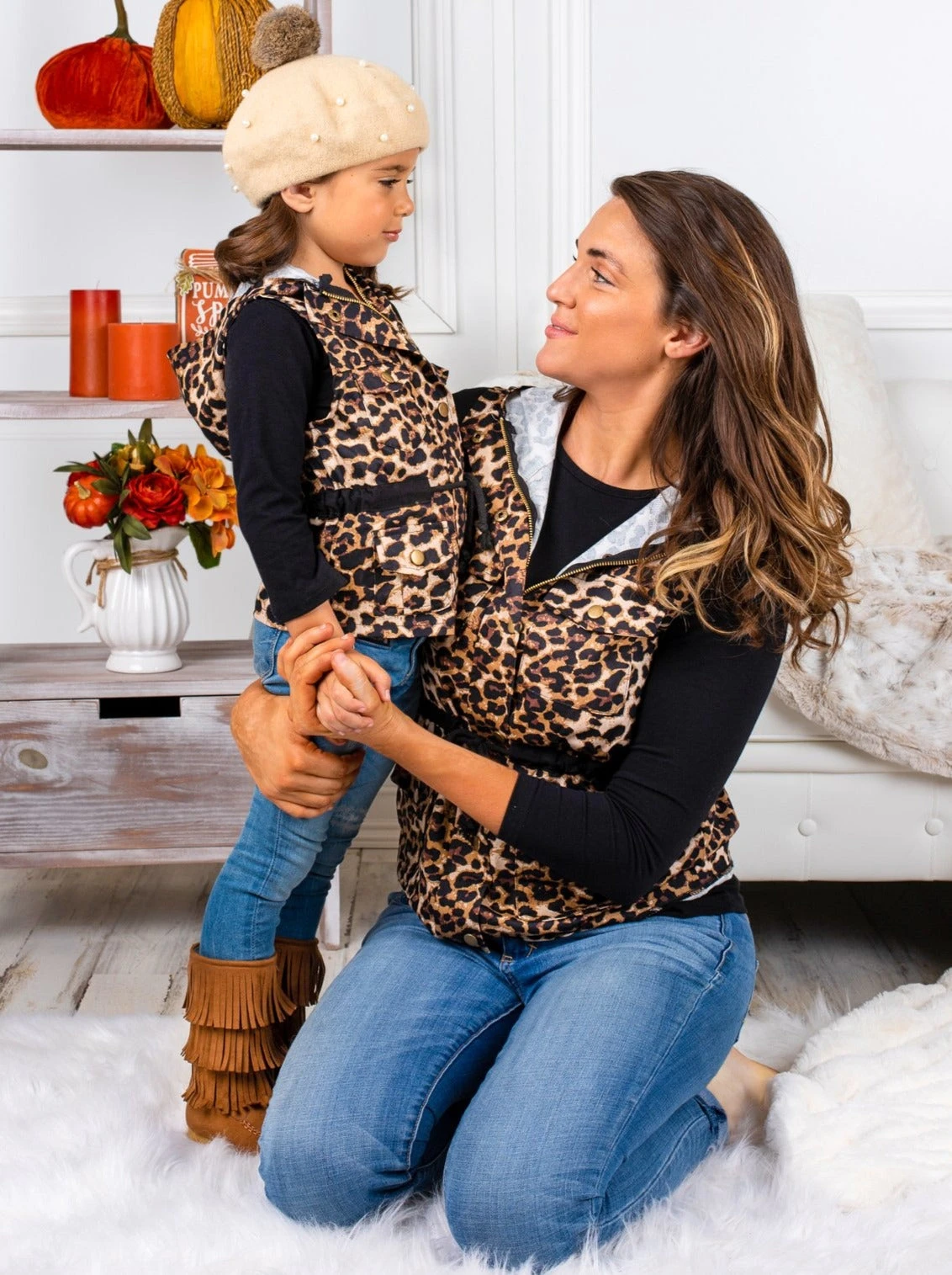 Mommy & Me Top & Leopard Hoodie Vest Set 5 Mommy & Me Top & Leopard Hoodie Vest Set - Image 5