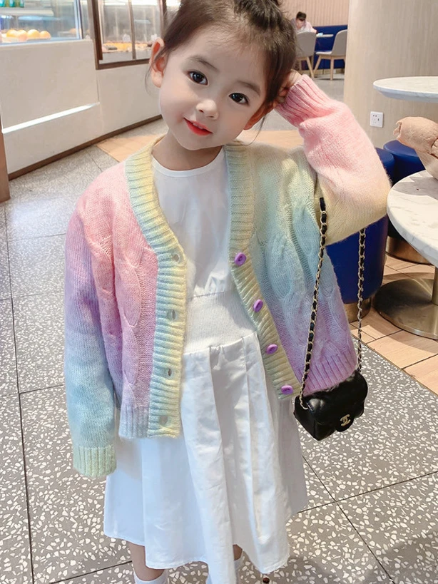 Counting Rainbows Knit V Neck Cardigan 1 Counting Rainbows Knit V Neck Cardigan