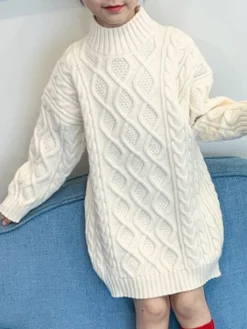 Keep It Cozy White Cable Knit Sweater Dress