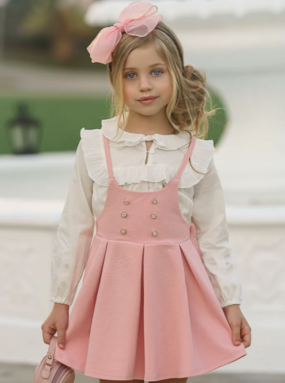 Little Miss Elegant Blouse & Overall Dress Set 3 Little Miss Elegant Blouse & Overall Dress Set - Image 3