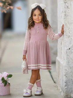 Ivy League Knitted Houndstooth Dress 11 Ivy League Knitted Houndstooth Dress -Kid's Apparel Sales 6731130863680 Pink 5