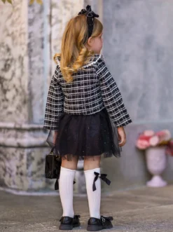 Little VIP Tweed Tutu Dress & Blazer Set -Kid's Apparel Sales 6731194236992 Black 3