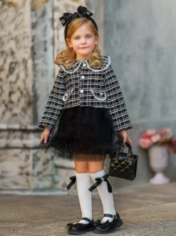 Little VIP Tweed Tutu Dress & Blazer Set -Kid's Apparel Sales 6731194236992 Black 4