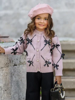 Darling Fashionista Bow-Embellished Pink Sweater & Pants Set -Kid's Apparel Sales 6731197775936 Blush 2