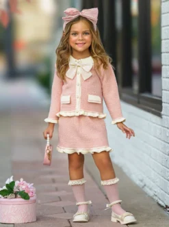 Fashionable Fall Pink Knit Sweater & Skirt Set