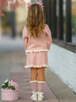 Fashionable Fall Pink Knit Sweater & Skirt Set -Kid's Apparel Sales 6731255971904 Pink 4