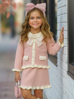 Fashionable Fall Pink Knit Sweater & Skirt Set -Kid's Apparel Sales 6731255971904 Pink 5