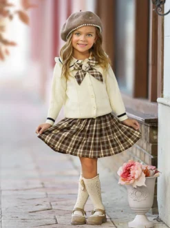 Smart Girls Rule White Knit Sweater & Checkered Skirt Set