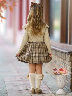 Campus Cutie Plaid Skirt Set & Beret -Kid's Apparel Sales 6731358076992 Beige 4