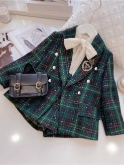 School Girl Green Sparkle Blazer & Skirt Set