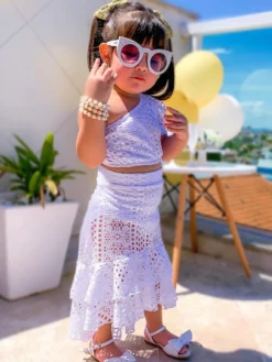 Ladylike Lace One Shoulder Crop Top & Skirt Set