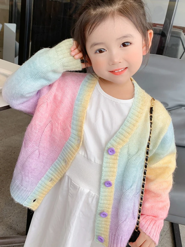 Counting Rainbows Knit V Neck Cardigan 2 Counting Rainbows Knit V Neck Cardigan - Image 2