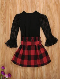 Girls Ready To Go Long-Sleeved Polka Dot Top And Plaid Skirt Set 5 Girls Ready To Go Long-Sleeved Polka Dot Top And Plaid Skirt Set -Kid's Apparel Sales 99037624ceeb945778923f7a2955ddad