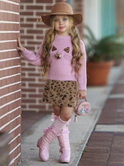 Feline Fierce Sweater & Leopard Skirt Set