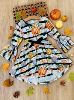 Chic Pumpkin Striped Hi-Lo Dress