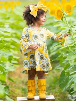 60s Chic Hi-Lo Sunflower Dress -Kid's Apparel Sales AUG20CPDR1YWS 5 scaled