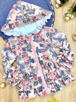 Classy Camo Ruffled Hoodie Jacket -Kid's Apparel Sales AUG20CPOUT4PTG
