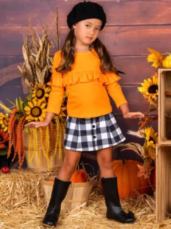 Posh Pumpkin Plaid Skirt Set -Kid's Apparel Sales AUG20CPSET10BWO 10 c0e3d61a 0672 454b ab14 3bd34edab888