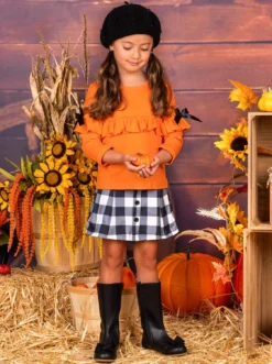 Posh Pumpkin Plaid Skirt Set -Kid's Apparel Sales AUG20CPSET10BWO 50606dee 7b2c 48e9 9939 67c359011793
