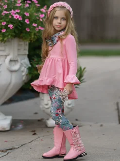 Flawless Hi-Lo Ruffle Tunic, Floral Leggings & Scarf Set 8 Flawless Hi-Lo Ruffle Tunic, Floral Leggings & Scarf Set -Kid's Apparel Sales AUG20CPSET4RGF 2