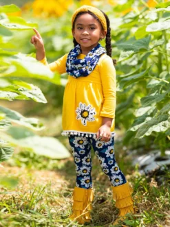 Flower Fancy Tunic, Leggings & Scarf Set
