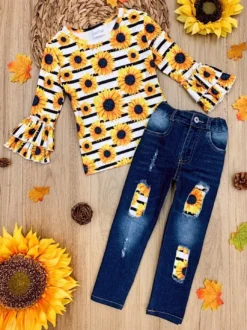 Brightest Sunflower Patched Jeans Set -Kid's Apparel Sales AUG20CPSET8BYW