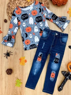 Hey Boo Top & Patched Jeans Set -Kid's Apparel Sales AUG20CPSET8GWO