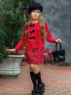 Pearled & Fab Ruffled Cardigan & Plaid Skirt Set -Kid's Apparel Sales DSC03518p