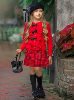 Pearled & Fab Ruffled Cardigan & Plaid Skirt Set -Kid's Apparel Sales DSC03543p