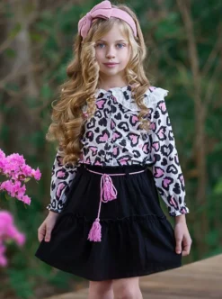 Lovely Diva Leopard Heart Skirt Set