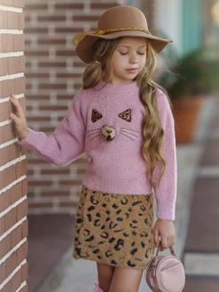 Feline Fierce Sweater & Leopard Skirt Set -Kid's Apparel Sales EsT4bDD8