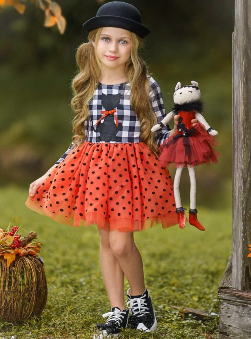 Bewitching Kitten Plaid & Polka Dot Tutu Dress 2 Bewitching Kitten Plaid & Polka Dot Tutu Dress - Image 2