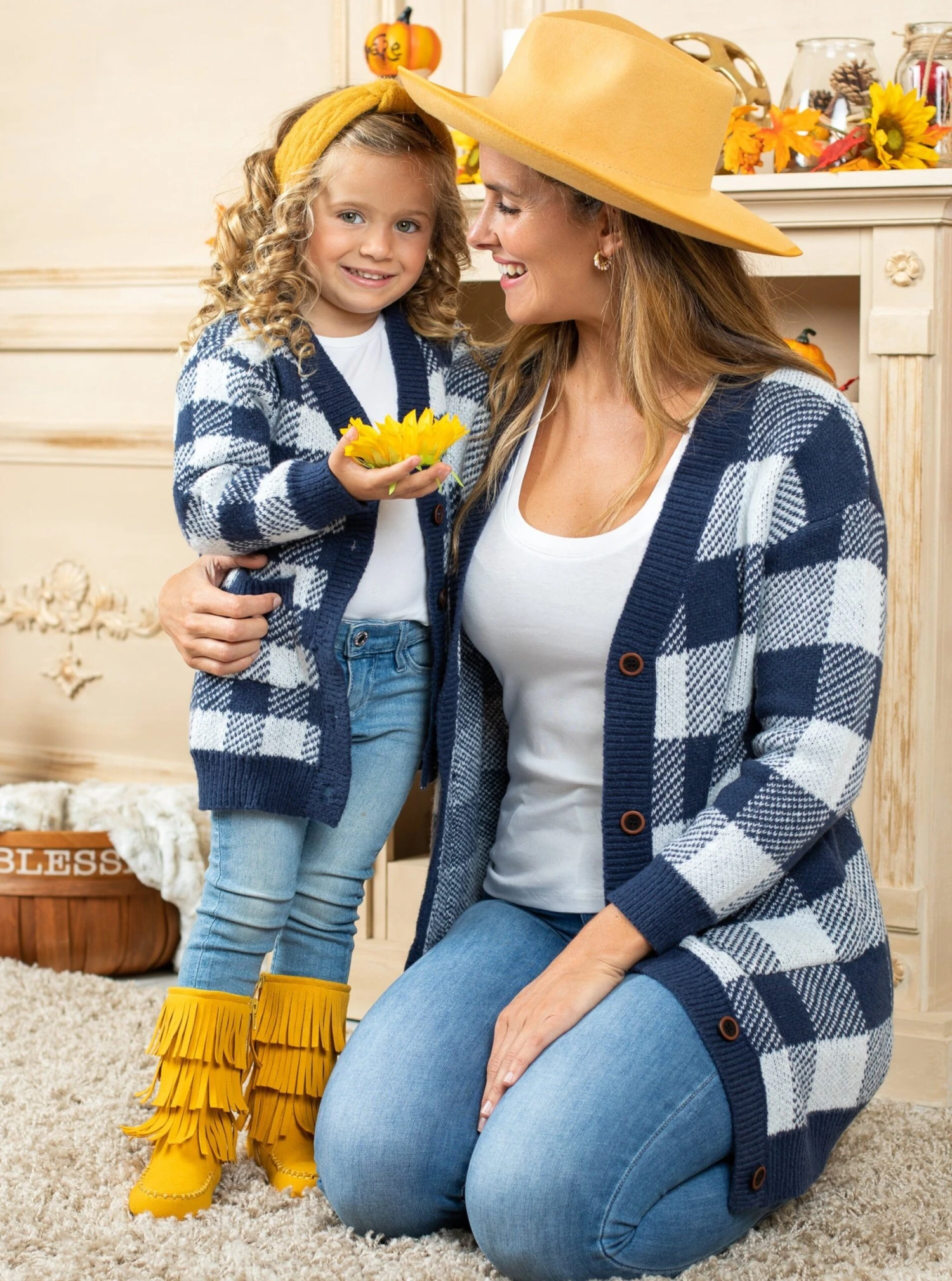 Mommy & Me Falling Leaves Oversized Cardigans 1 Mommy & Me Falling Leaves Oversized Cardigans