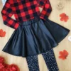 Spotted In Plaid Top, Skirt & Legging Set