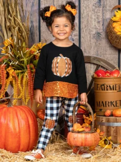 Sparkle Pumpkin Patch Tunic & Patched Plaid Legging Set