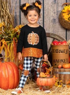 Sparkle Pumpkin Patch Tunic & Patched Plaid Legging Set -Kid's Apparel Sales FALL12SET13CABOP 3 scaled