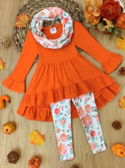 Fall-ishous Tunic, Floral Leggings & Scarf Set -Kid's Apparel Sales FALL12SET18CAOFL scaled