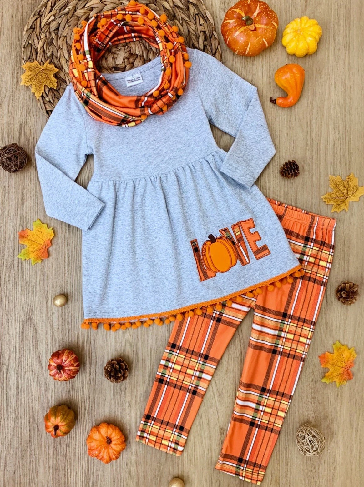 Love Pumpkins Tunic, Plaid Leggings & Scarf Set 3 Love Pumpkins Tunic, Plaid Leggings & Scarf Set - Image 3