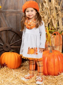 Love Pumpkins Tunic, Plaid Leggings & Scarf Set 9 Love Pumpkins Tunic, Plaid Leggings & Scarf Set -Kid's Apparel Sales FALL12SET19CAGLO 12 scaled