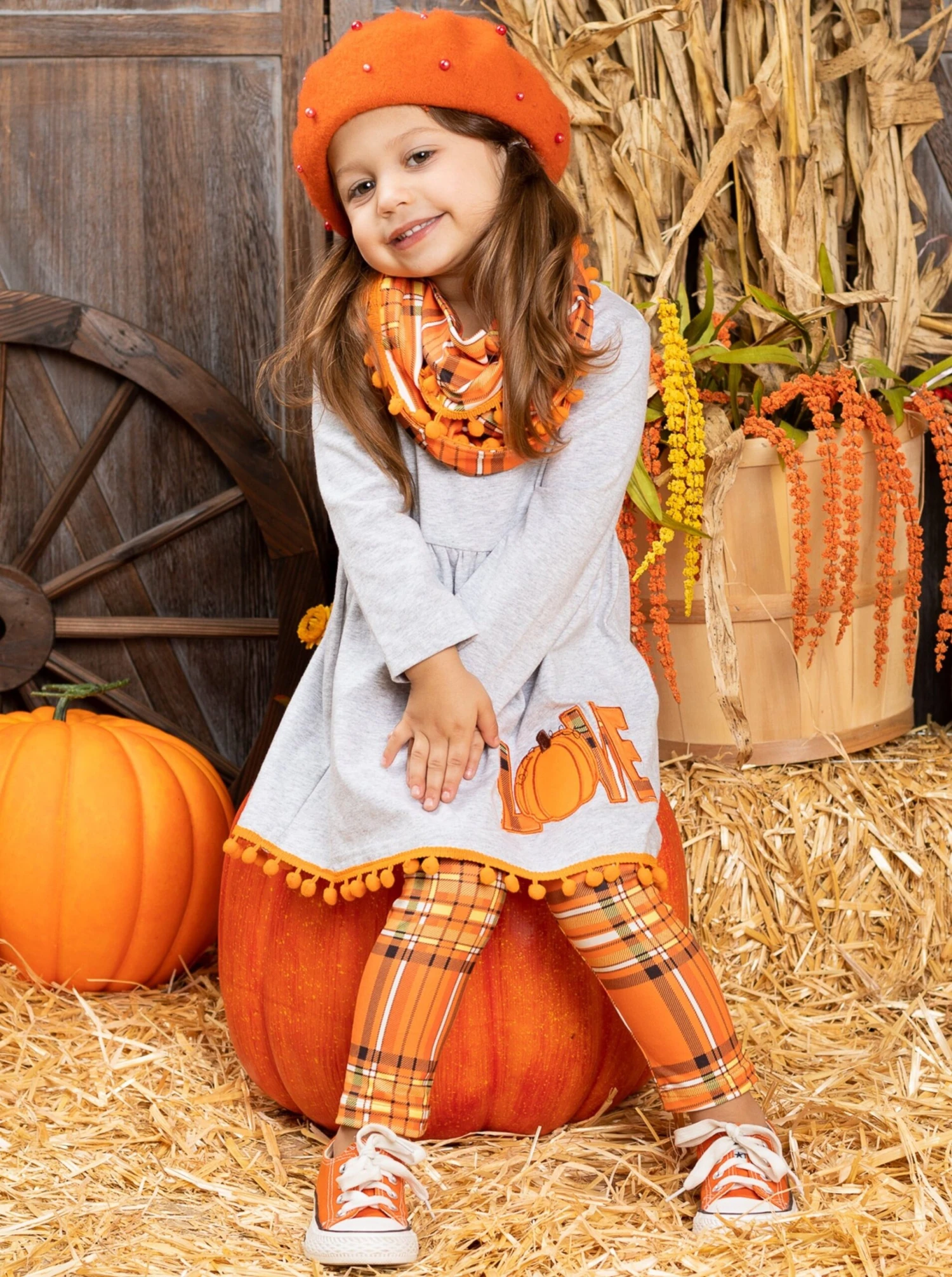 Love Pumpkins Tunic, Plaid Leggings & Scarf Set 4 Love Pumpkins Tunic, Plaid Leggings & Scarf Set - Image 4