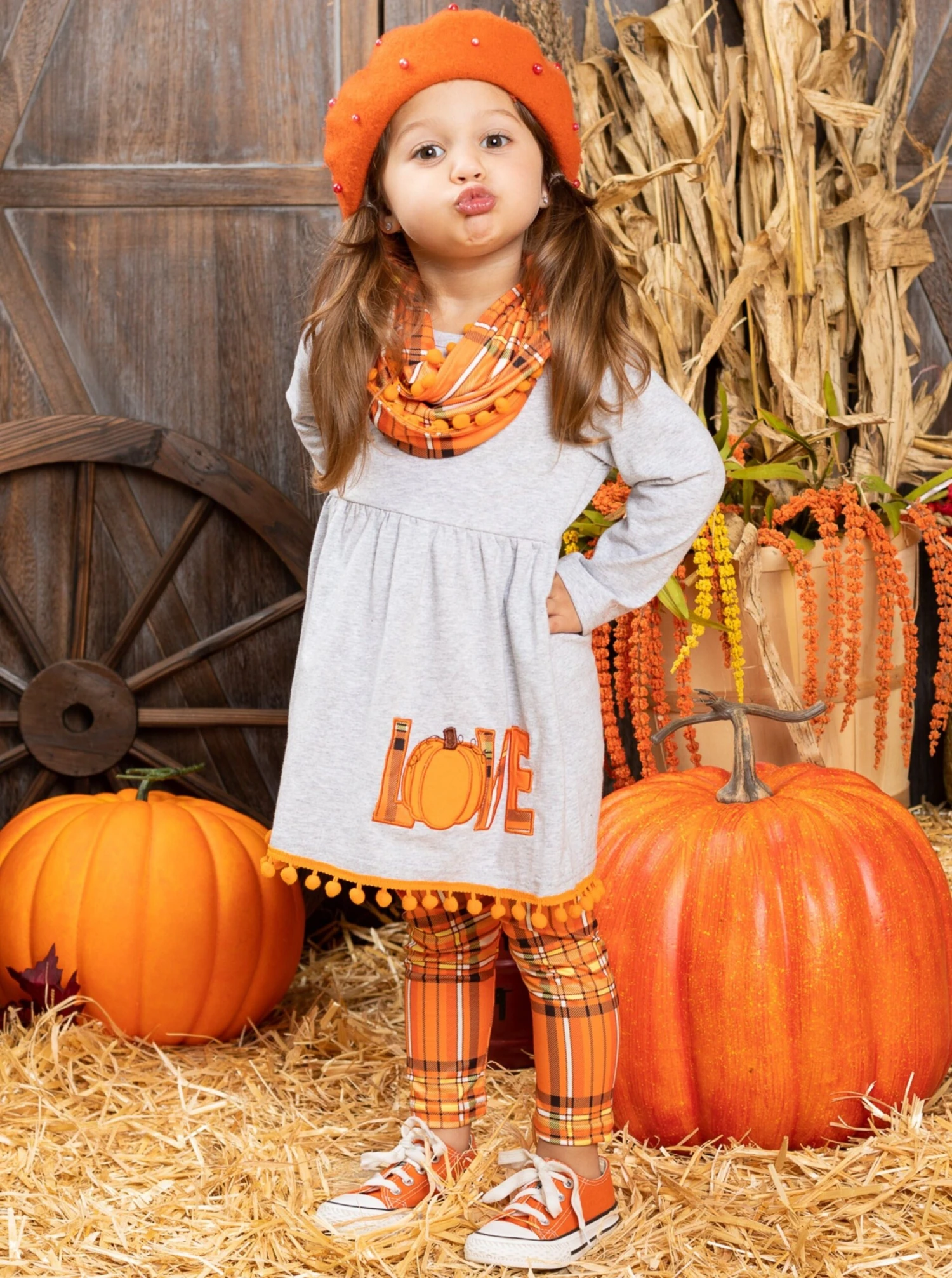 Love Pumpkins Tunic, Plaid Leggings & Scarf Set 2 Love Pumpkins Tunic, Plaid Leggings & Scarf Set - Image 2