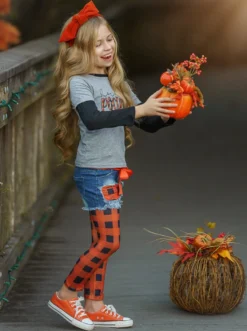 Hocus Pocus Top, Patched Denim Shorts & Plaid Legging Set -Kid's Apparel Sales FALL12SET20CAGPD 1