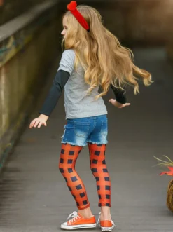 Hocus Pocus Top, Patched Denim Shorts & Plaid Legging Set -Kid's Apparel Sales FALL12SET20CAGPD 5