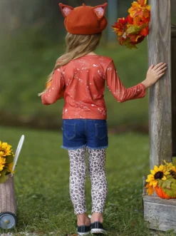 Posh Pumpkin Top, Patched Denim Shorts & Legging Set -Kid's Apparel Sales FALL12SET20CALPD 3