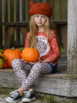 Posh Pumpkin Top, Patched Denim Shorts & Legging Set -Kid's Apparel Sales FALL12SET20CALPD 5