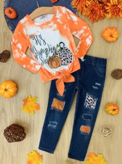 It's Pumpkin Season Patched Jeans Set -Kid's Apparel Sales FALL12SET21CAOTD scaled