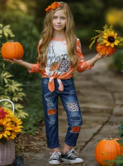 It's Pumpkin Season Patched Jeans Set -Kid's Apparel Sales FALL12SET21CAOTD 4